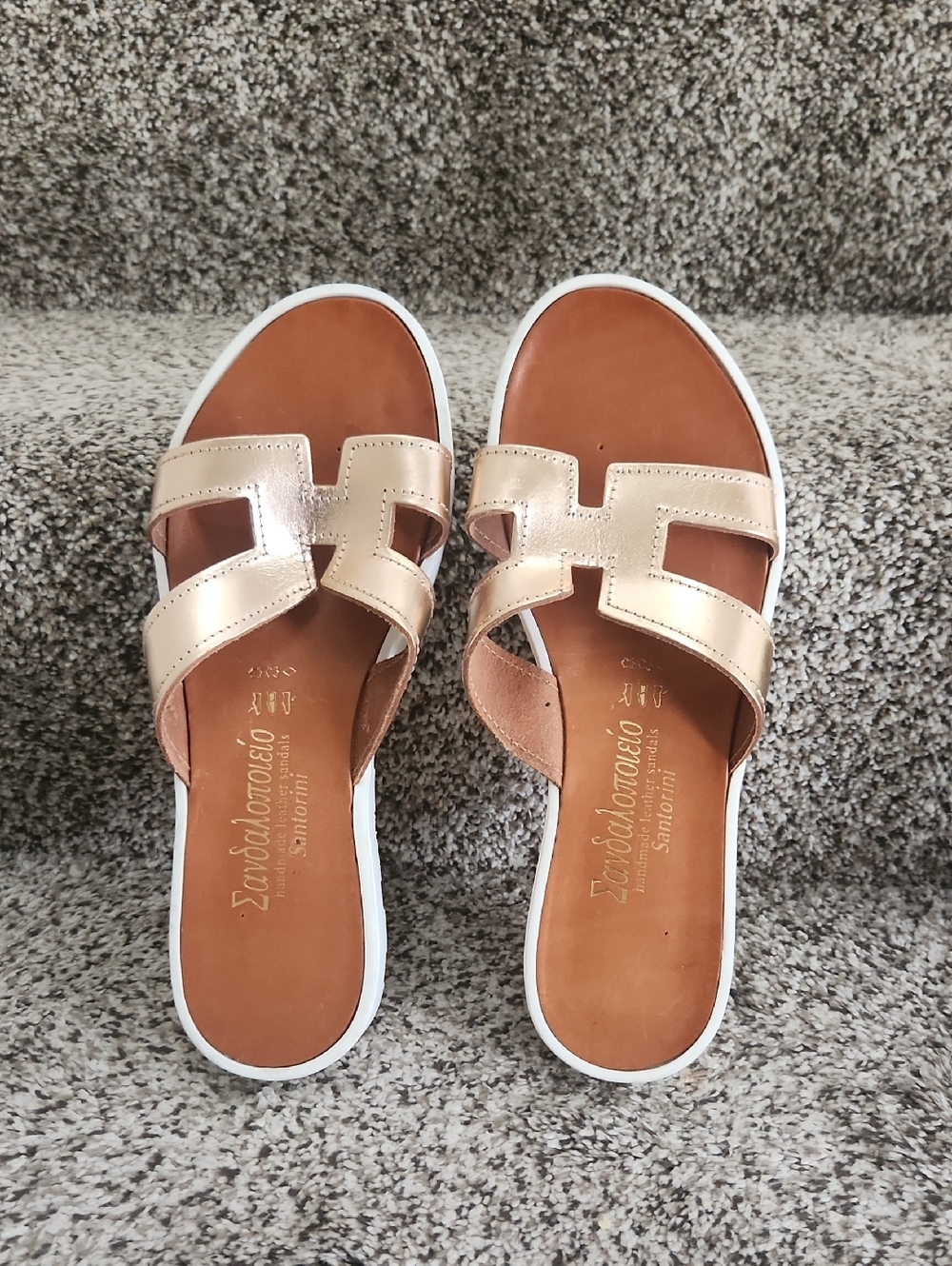 Women's Metallic Rose Gold Slide Sandals